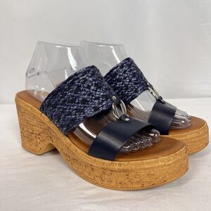 Toscanella Italy Navy Raffia Platform Mule Sandals Womens Size 9 Wedge